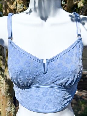 PINK Victoria’s Secret Blue Floral Mesh Longline Bra Top Corset S/M